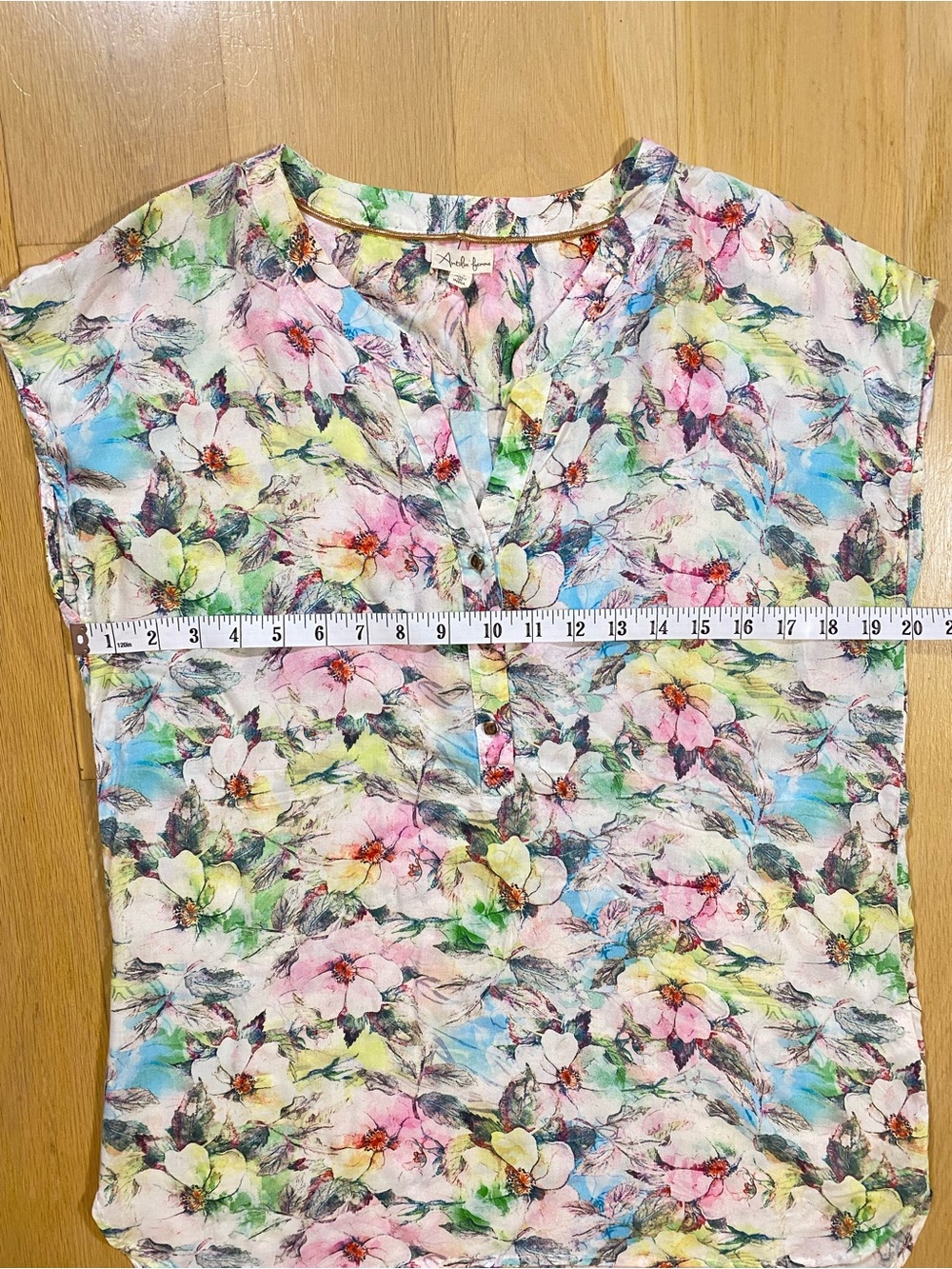 Floral Short Sleeve Blouse Top Medium High Low V-Neck Pastel Boho Fairycore - Picture 13 of 15